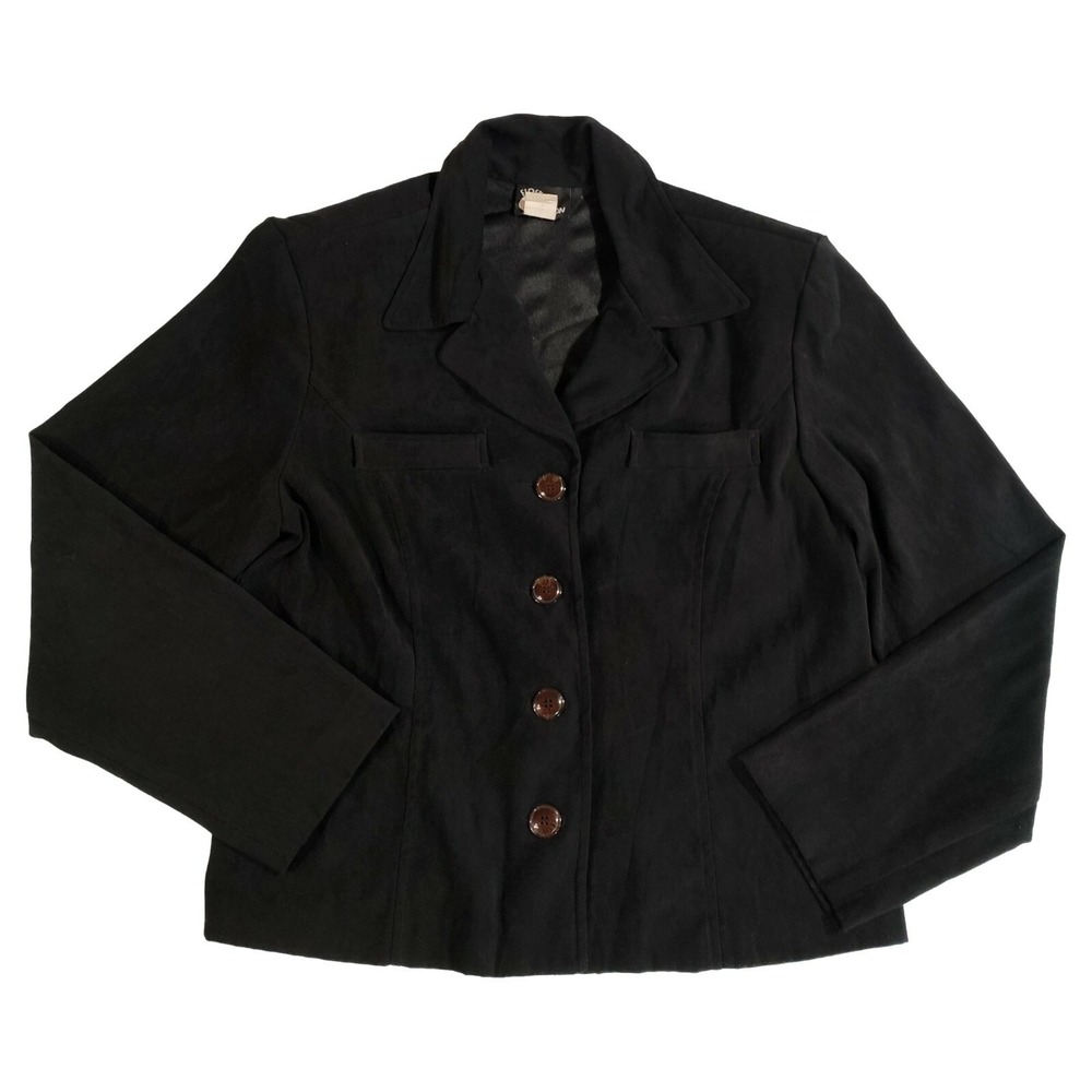 First Option Blazer Jacket Adult Large Black Vtg Faux Suede Button Women